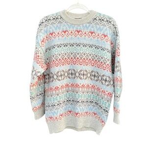 Vintage Green Leaves Fair Isle Knit Sweater Wool Cashmere Medium Large Italy GUC